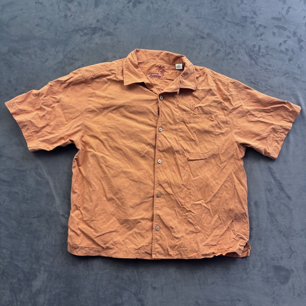 Tommy Bahama Mens Orange 100% Silk Short Sleeve Button Down Shirt Original Fit M